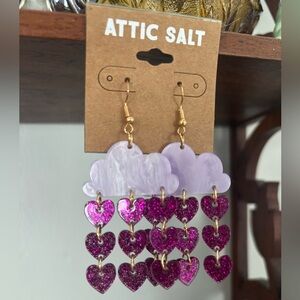 Purple Cloud Earrings with Glitter Hearts